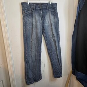 Helix Mens Relaxed Straight Leg Jeans 36x32 Blue Medium Wash Denim Cotton